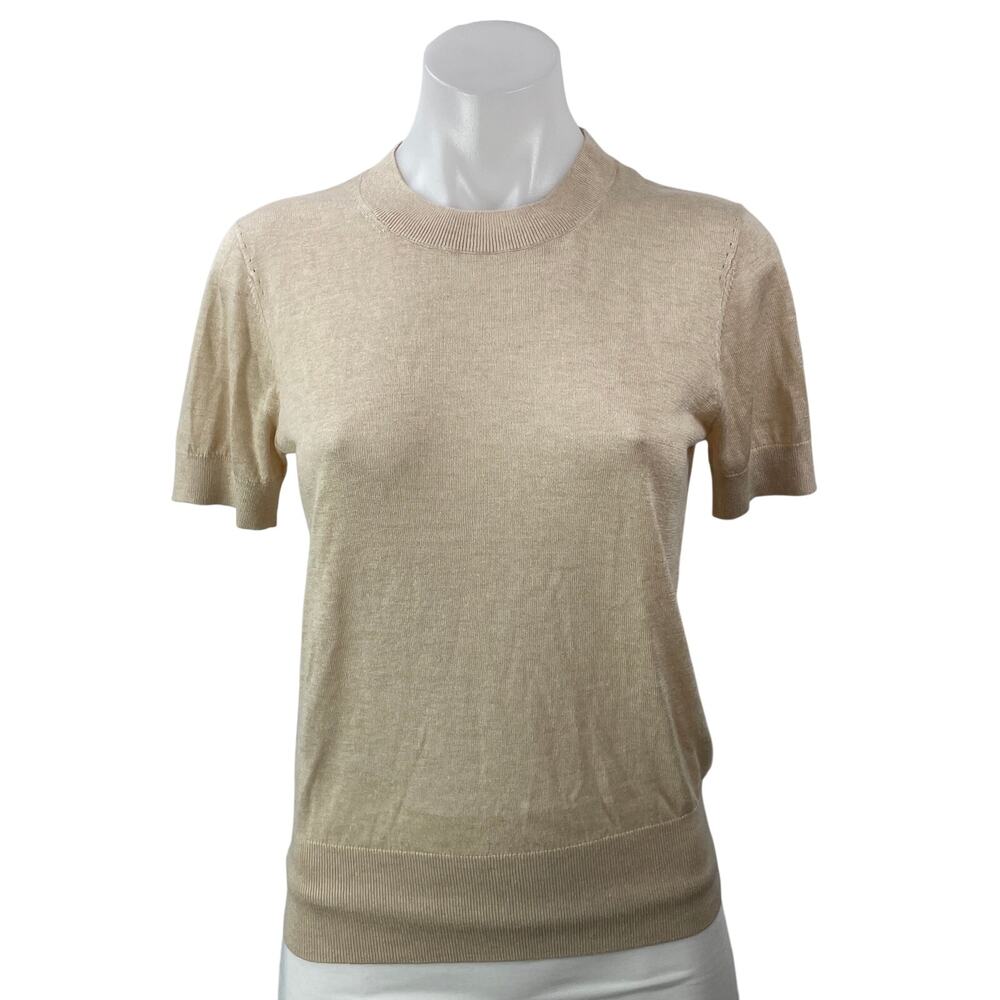 REISS Women's Beige Short Sleeves Knit Crew Neck Pullover Sweater Top Size S